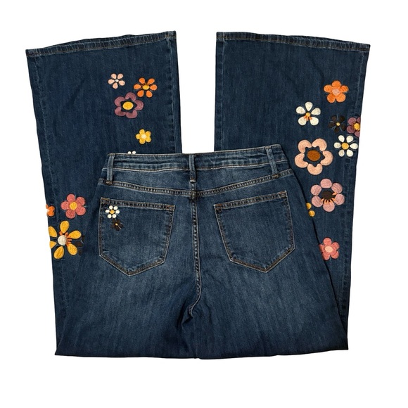 NWOT, Driftwood Mona X Boogie Nights High Rise Floral Embroidered Flare Jeans - Picture 10 of 16